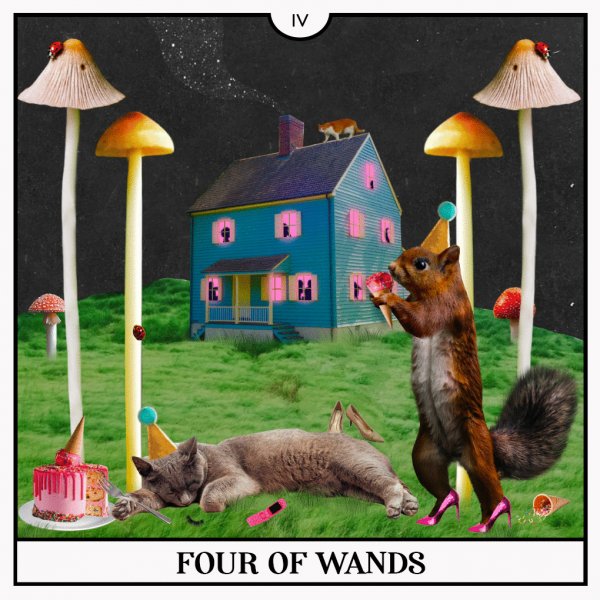Four of Wands tarot card for the Aries Full Moon
