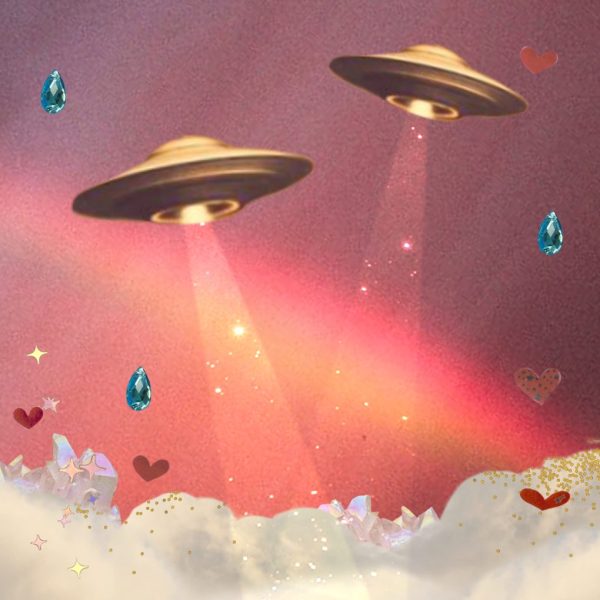 Image of 2 UFO style spaceships in love - art for how to love aquarius