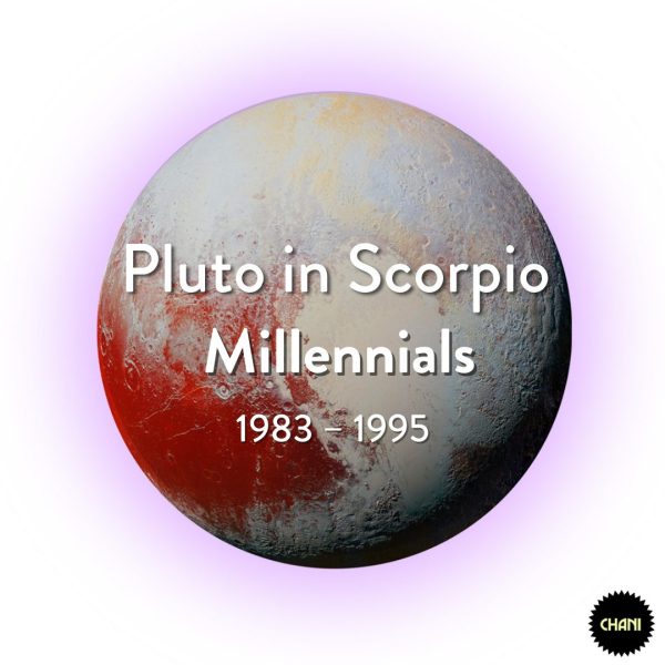 "Pluto in Scorpio. Millennials 1983 - 1995" text over image of Pluto