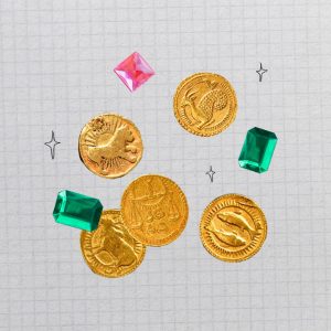 Gold coins, jewels, and stars