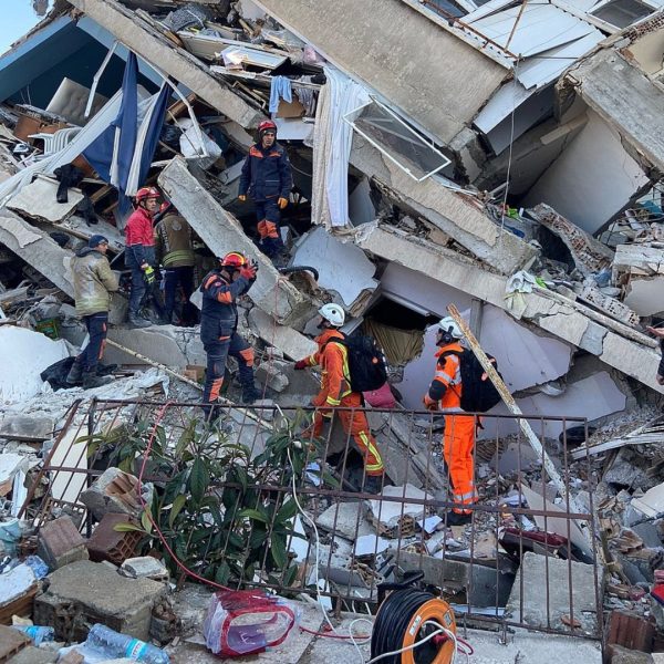 Rescue workers search through rubble after earthquakes in Turkey and Syria on February 6th, 2023.