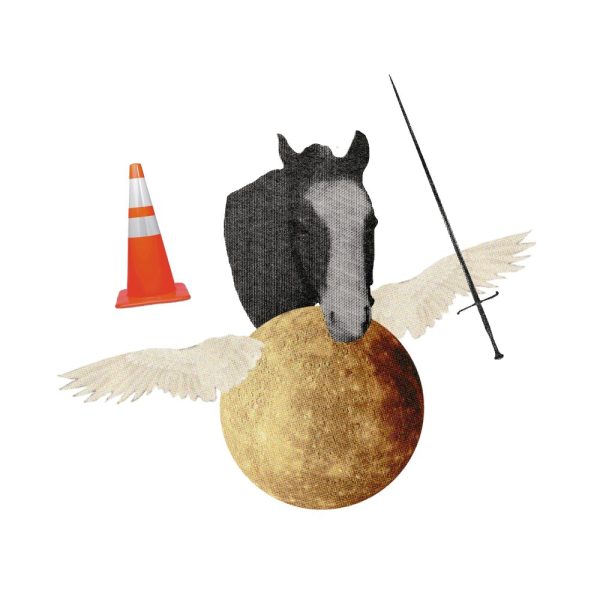 Your Guide to Mercury retrograde in Sagittarius — Mercury, wings, a horse, a traffic cone, and a sword.