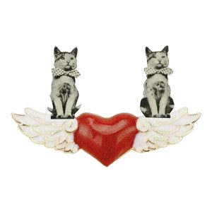 Collage of a winged heart with a pair of cats wearing bow ties.