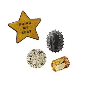 2025 Key Dates for Money and Success: Collage of a gold star with text that reads "doing my best," with black and gold gems.