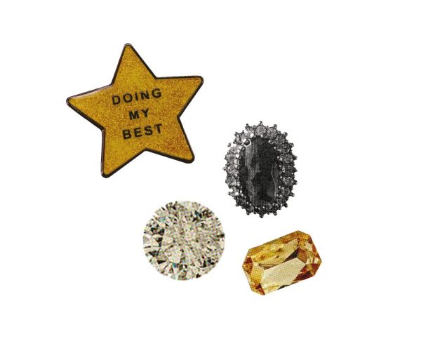 2025 Key Dates for Money and Success — Collage of a gold star with text that reads "doing my best," with black and gold gems.