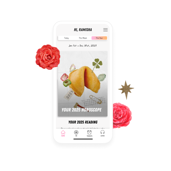 Chani app screenshot "this year" A section featuring 2025 horoscopes and 2025 reading.